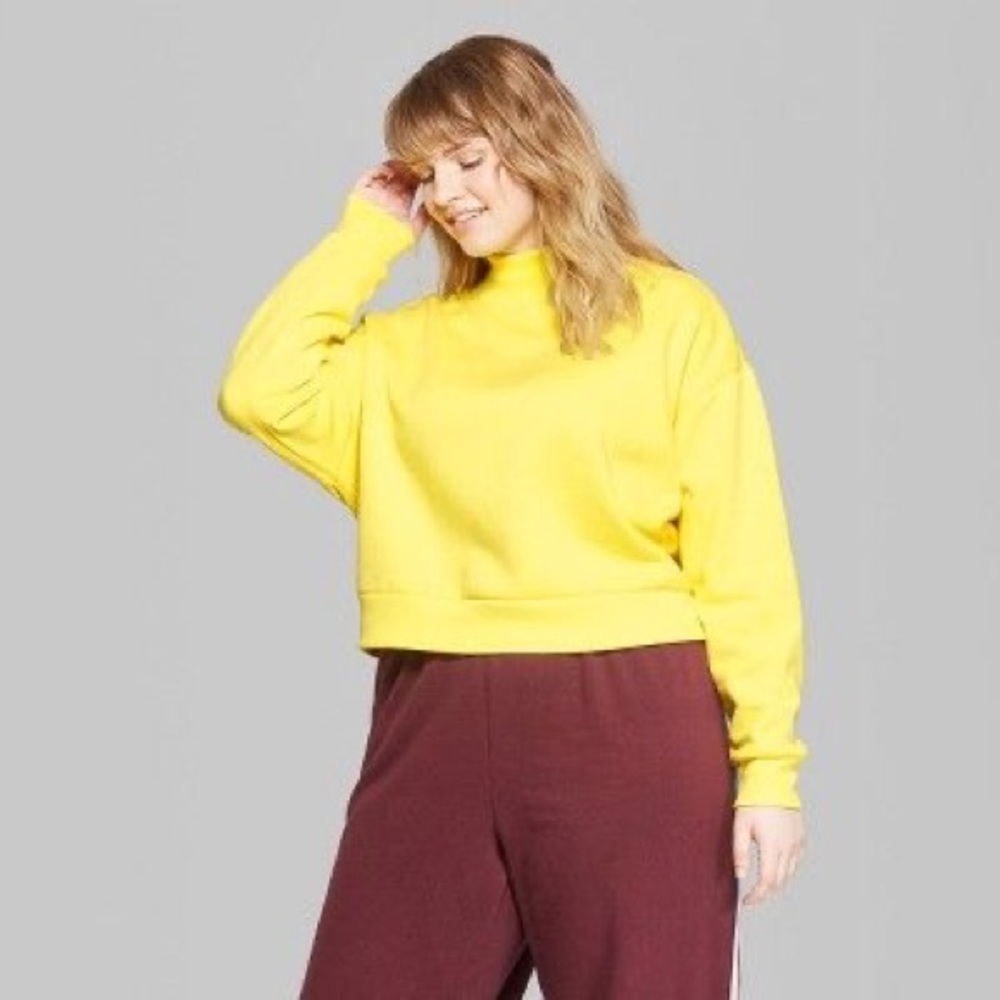 Wild Fable Yellow Mock Neck Cropped Sweatshirt size XL